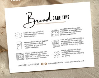 Bread Care Card Template | Printable Food Label | Bread Care Card | Bread Care Instructions | Package Insert