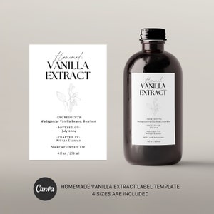 Homemade Vanilla Extract Labels | Vanilla Extract Label Template | Diy Editable Template |  | Custom Labels