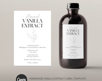 Homemade Vanilla Extract Labels | Vanilla Extract Label Template | Diy Editable Template |  | Custom Labels