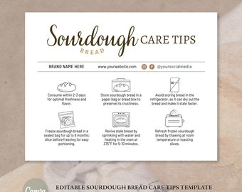 Sourdough Care Card | Bread Care Card Template | Canva Template | Instant Download | Package Insert |  Bread Care Instructions