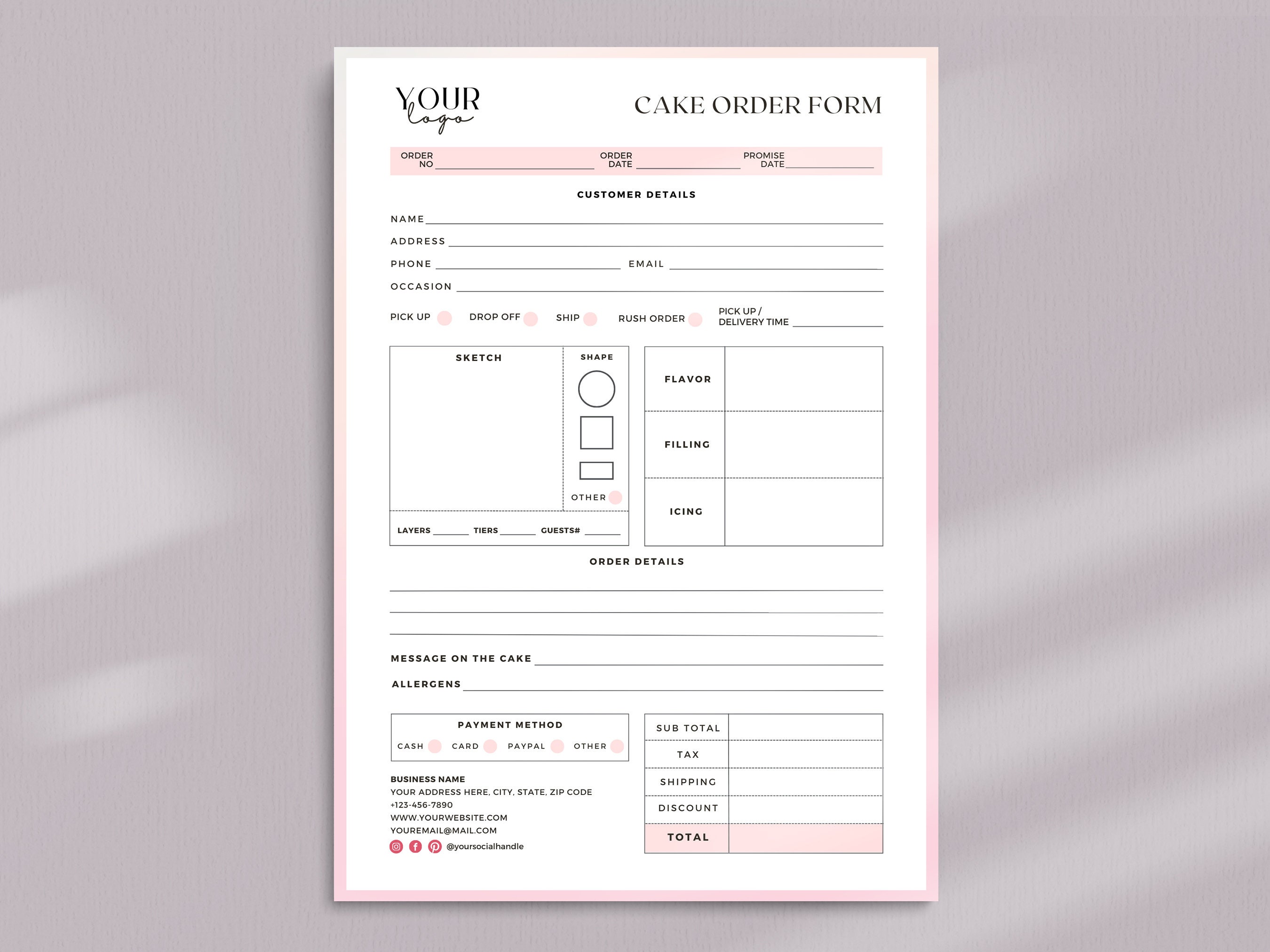 Cake Order Form Template | Small Business Templates | Order Form ...