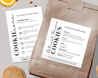 Cottage Law Label | Cookie Care Card | Bundle Template | Cottage Baking Label | Custom Home Bakery Stickers