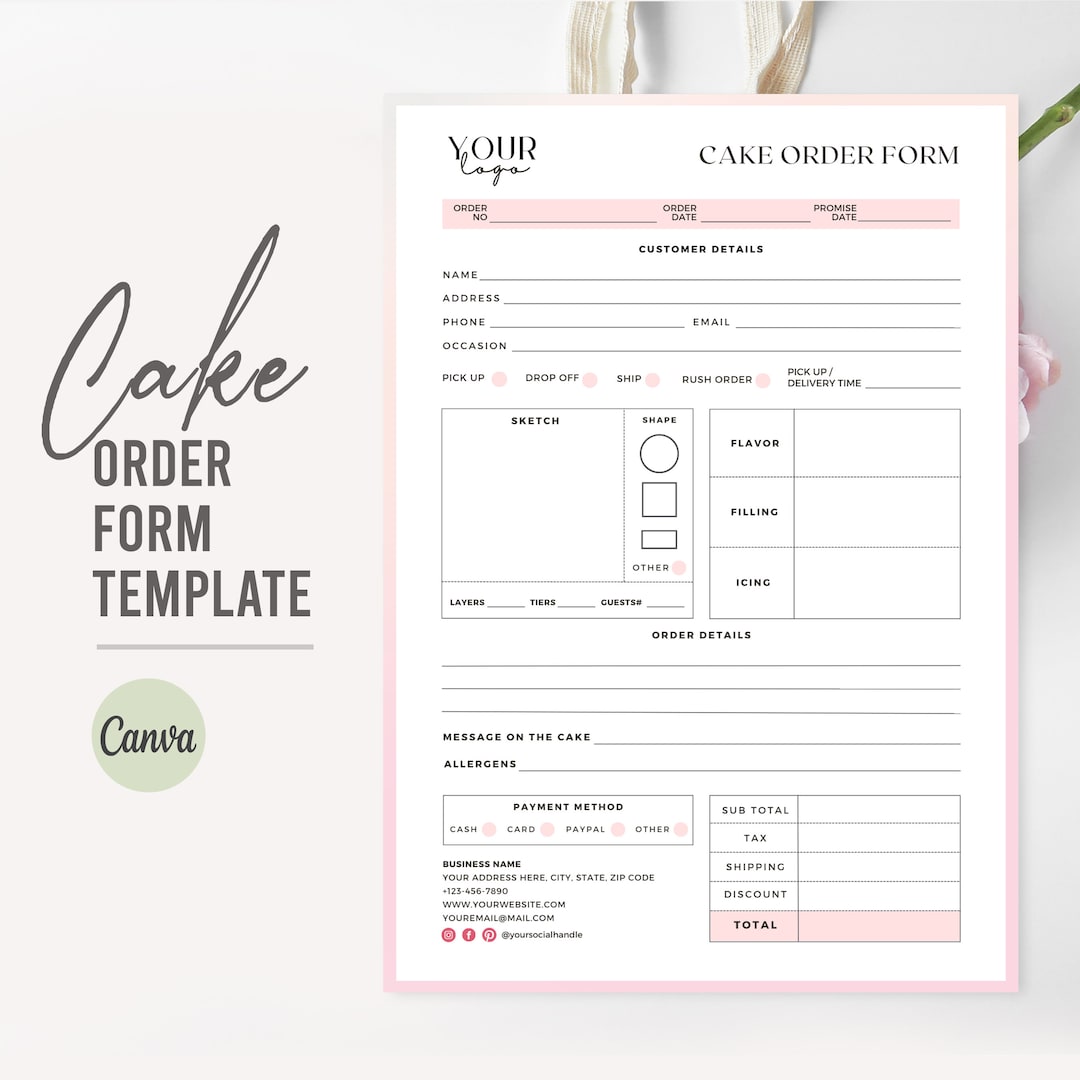 Cake Order Form Template | Small Business Templates | Order Form ...
