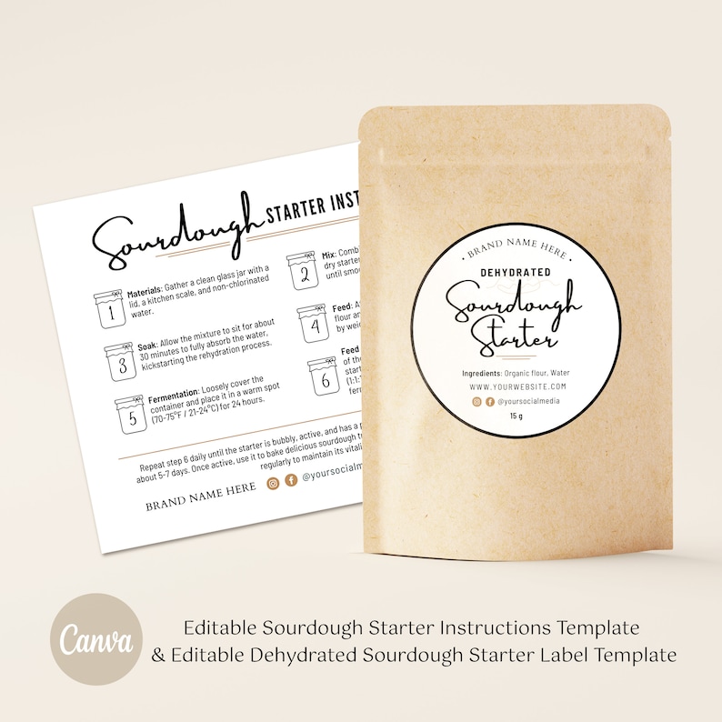 Starter Labels Sourdough Starter Sticker | Sourdough Starter Tag | Printable Bakery ...