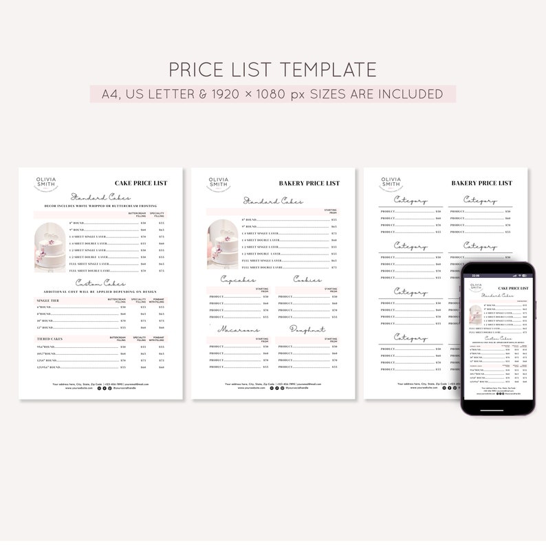 Canva Templates for Bakery Price List