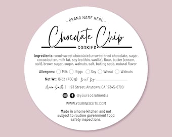 Cottage Food Label Template | Editable Bakery Ingredient Labels | Printable Ingredient Labels | Canva Templates for Small Business Packaging