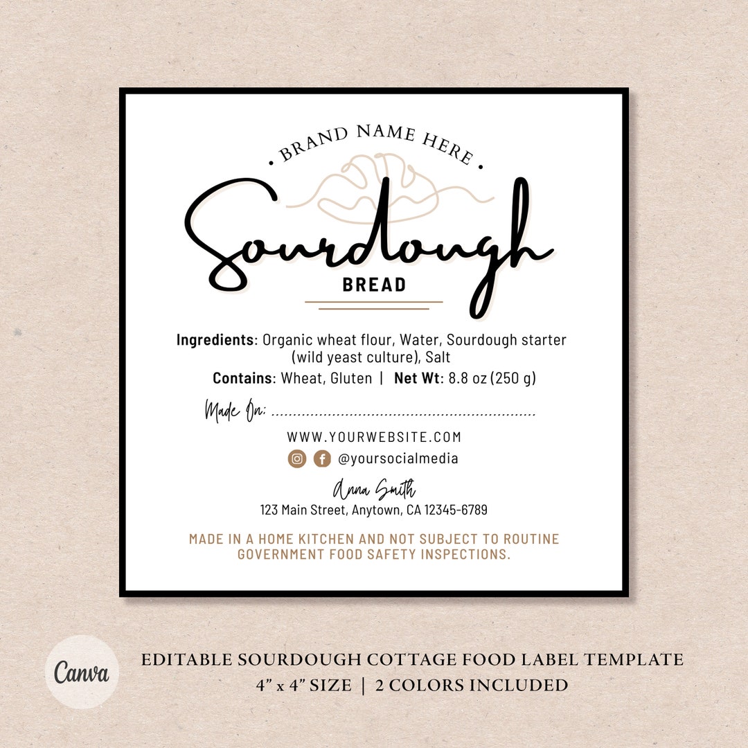 Sourdough Bread Cottage Food Label | Home Baked Goods Label | Printable Food Label | Cottage Baking Label | Ingredient Label Template - Etsy sourdough-bread-cottage-food-label-home-baked-goods-label-printable-food-label-cottage-baking-label-ingredient-label-template-etsy