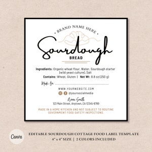 Sourdough Bread Cottage Food Label | Home Baked Goods Label | Printable Food Label | Cottage Baking Label | Ingredient Label Template