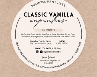 Cottage Food Label | Home Baked Goods Label | Printable Food Label | Cottage Baking Label | Ingredient Label Template | Home Bakery Stickers