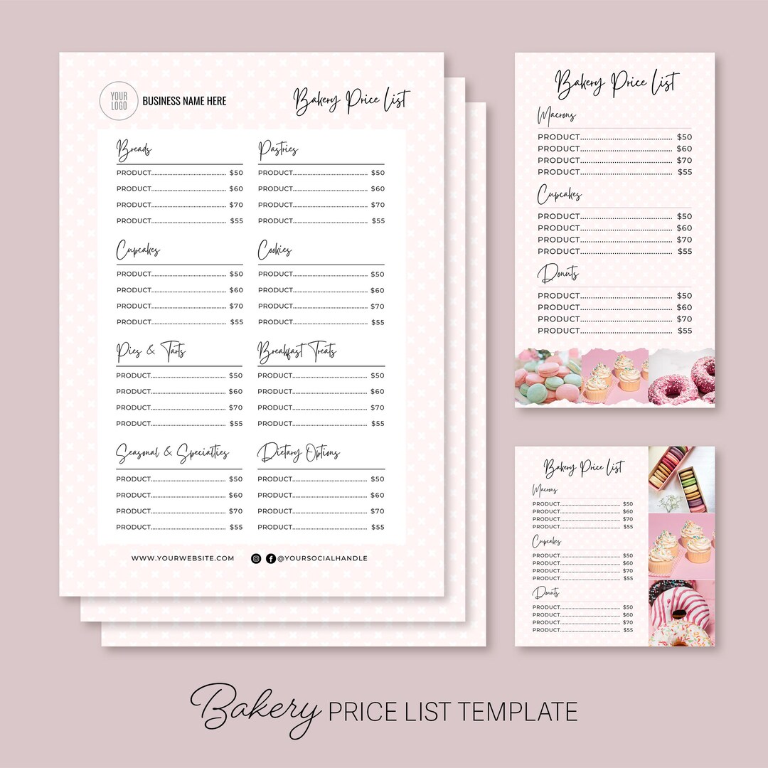 Bakery Price List Template | Editable Menu for Bakery | Digital ...