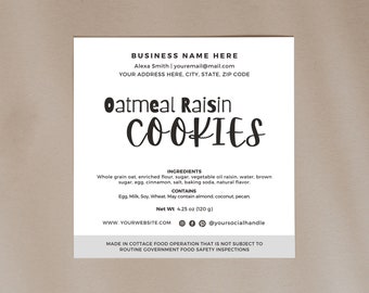 Cottage Food Label | Home Baked Goods Label | Printable Food Label | Cottage Baking Label | Ingredient Label Template | Home Bakery Stickers
