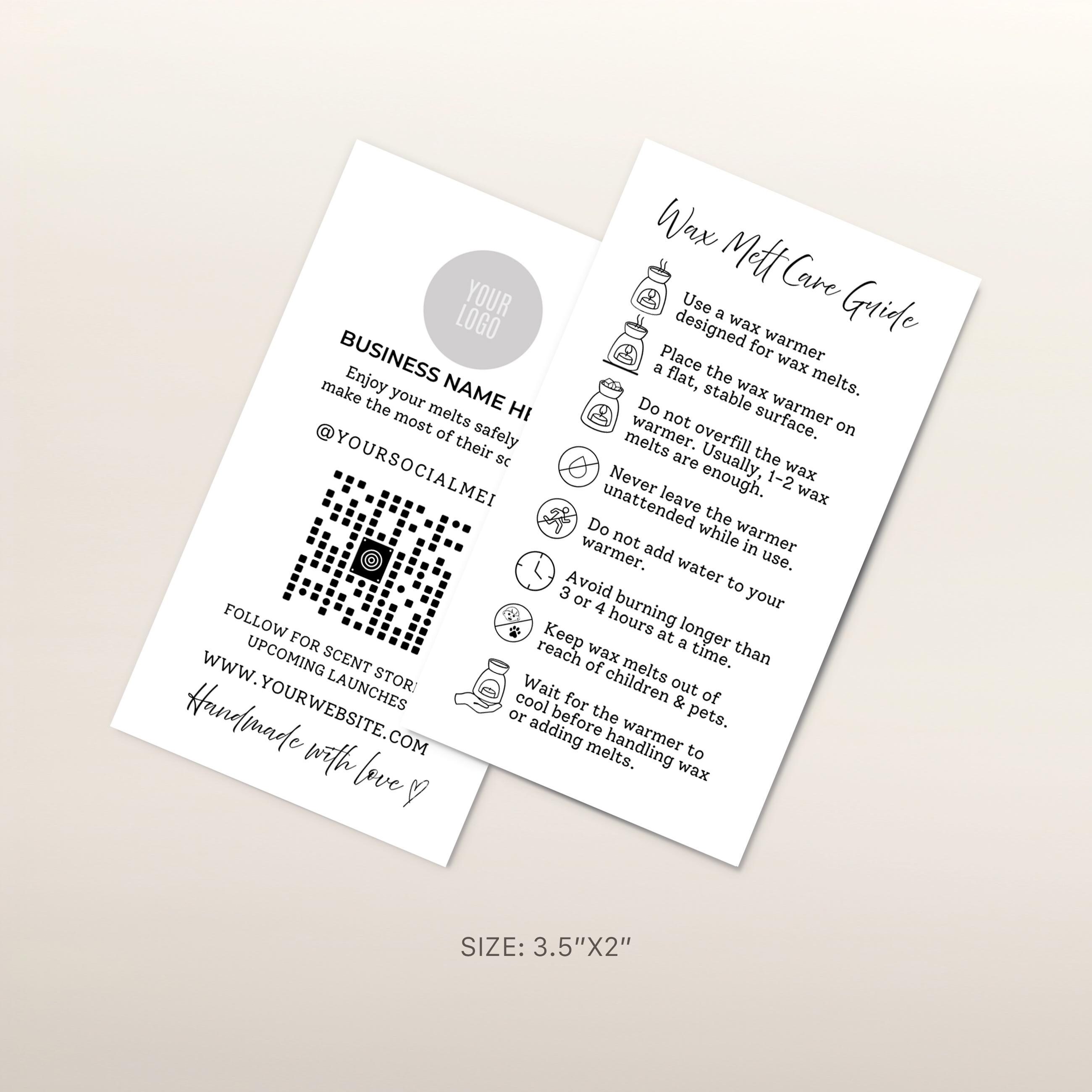 Wax Melt Care & Safety Card Template | Canva Editable Printable ...