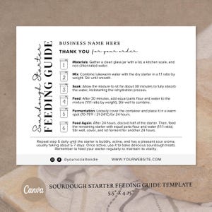 Istruzioni per la pasta madre / Modello di guida per l'alimentazione della pasta madre / Carte stampabili per la cura della panetteria / Design minimalista