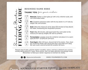 Sourdough Starter Instructions | Sourdough Starter Feeding Guide Template | Printable Bakery Care Cards | Minimalist Design