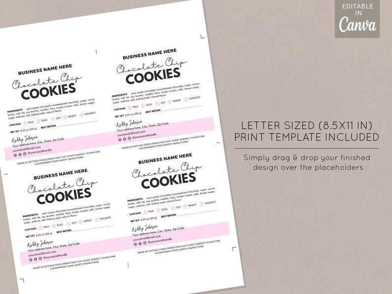 Cottage Food Label Home Baked Goods Label Printable Food Label Cottage