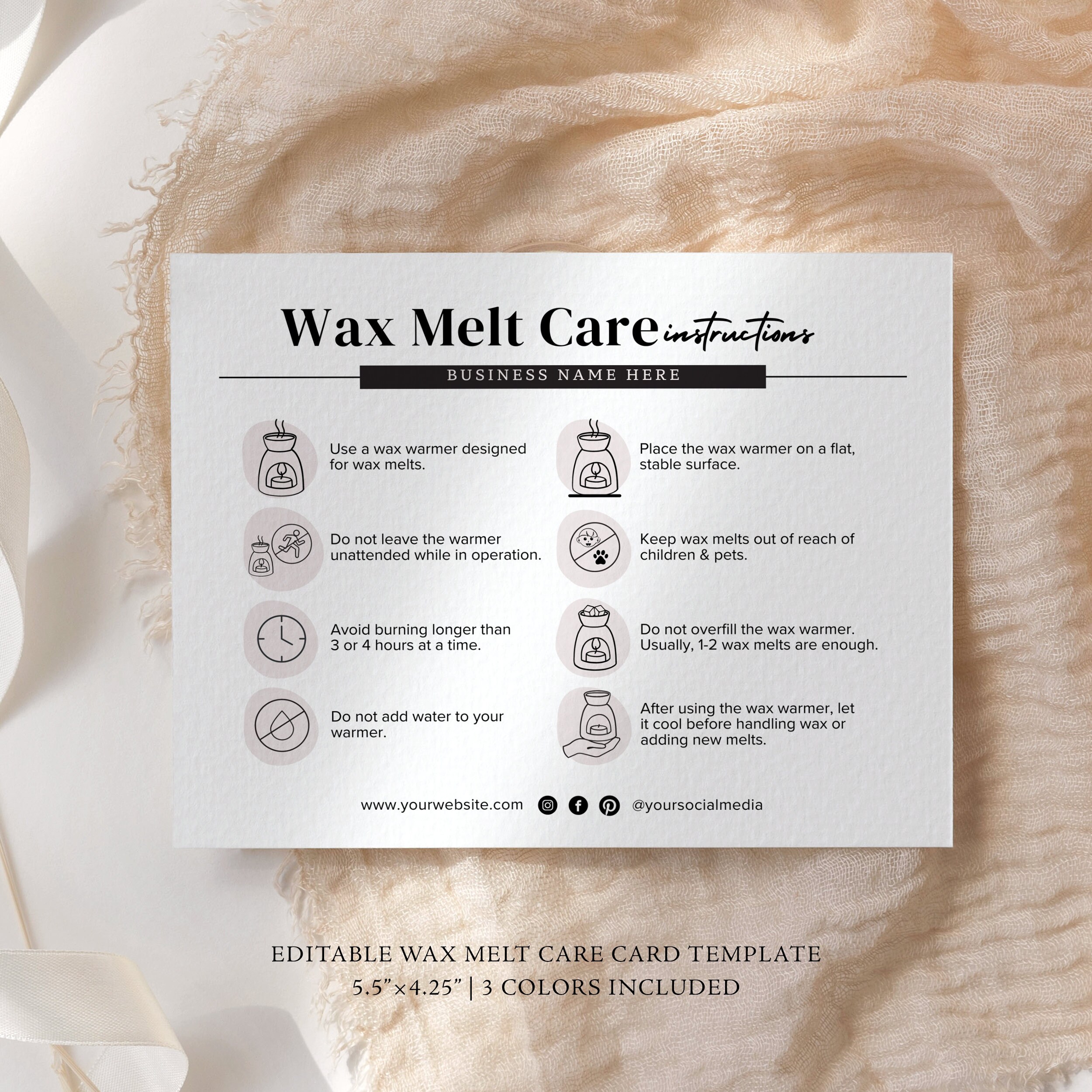 Editable Wax Melts Instructions Card Printable Wax Melt Care ...