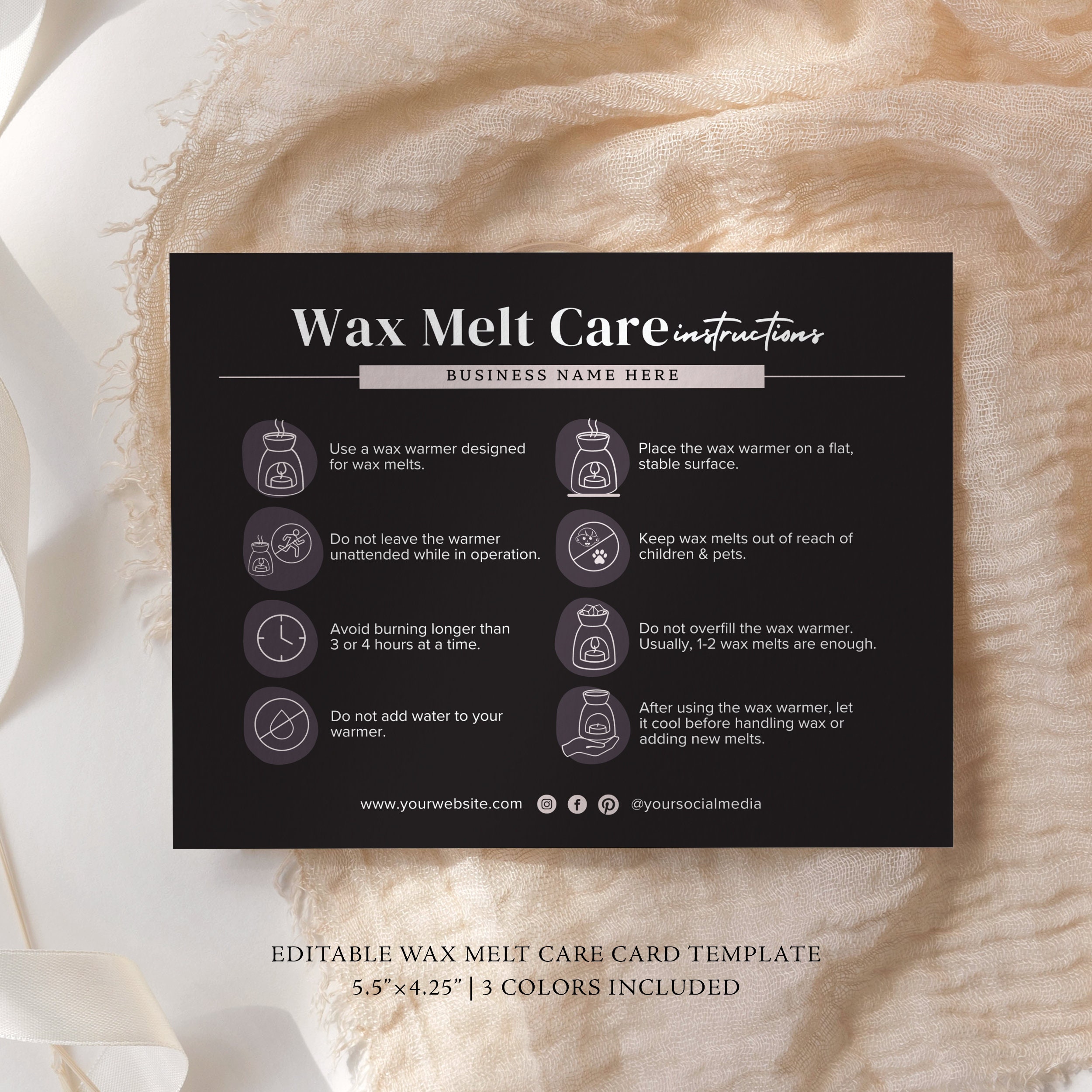 Editable Wax Melts Instructions Card Printable Wax Melt Care ...