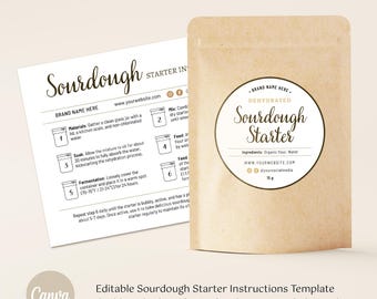 Sourdough Starter Sticker | Sourdough Starter Tag | Printable Bakery Care Cards | Minimalist Design | Sourdough Care Card