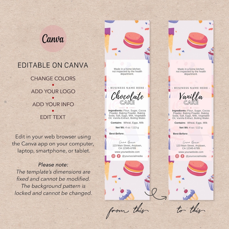 Editable Mini Cake Tin Label Template | Mini Loaf Baking Pan Label ...
