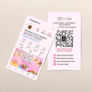 Cartão de Visita para Padaria no Instagram | Modelo Editável do Canva | Cartão de Padaria com QR Code | Design de Cartão de Visita Personalizado para Instagram