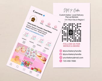 Instagram Bakery Business Card, Editable Canva Template, QR Code Bakery Card, Custom IG Business Card Design, Social Media Cake Bakery Card