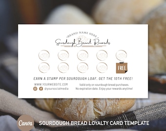 Sourdough Loyalty Card Template | Bakery Loyalty Card | Customer Loyalty Card | Customer Stamp Card | Customer Reward Card for Bakeries