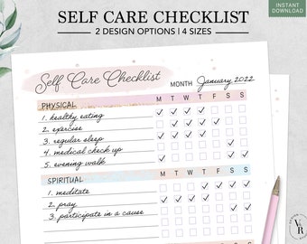 Self Care Planner | Self Care Checklist Printable | Therapy Worksheet | Habit Tracker Printable | Mental Health