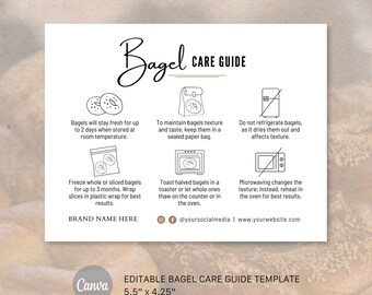 Bagel Care Card | Bagel Care Card Template  | Printable Bagels Note | Canva Template | Instant Download | Package Insert