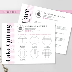 Instructions pour le gâteau | Guide de découpe de gâteau | Modèle de boulangerie | Carte de soins imprimable | Cartes d'entretien pour gâteaux de mariage modifiables Canva