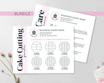 Cake Instructions | Cake Cutting Guide | Bakery Template | Printable Care Card | Canva Editable Wedding Cake Care Cards