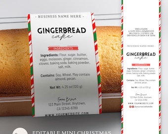 Editable Christmas Mini Cake Label Template | Mini Cake Label | Mini Loaf Baking Pan Label | Mini Cake Packing Labels