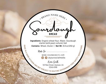 Sourdough Bread Cottage Food Label | Home Baked Goods Label | Printable Food Label | Cottage Baking Label | Ingredient Label Template