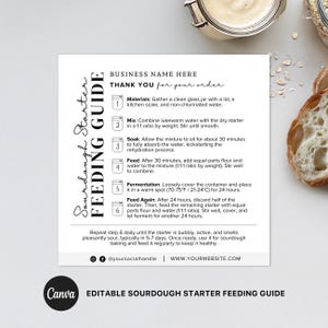 Istruzioni per l'uso del lievito madre / Modello di guida all'alimentazione del lievito madre / Schede di cura della panetteria stampabili / Design minimalista