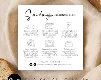 Sourdough Care Card | Bread Care Card Template | Canva Template | Instant Download | Package Insert |  Bread Care Instructions