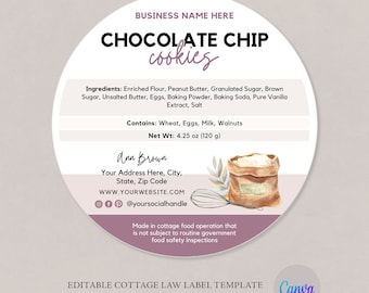 Cottage Food Label | Home Baked Goods Label | Printable Food Label | Cottage Baking Label | Ingredient Label Template | Home Bakery Stickers