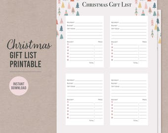 Christmas Gift List Printable | Christmas Gift Log | Christmas Gift Planner | Printable Christmas Gift Tracker | Christmas Checklist