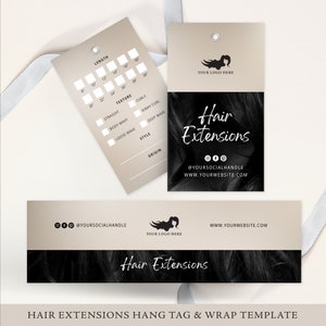 Pacotes de Embrulhos | Etiquetas de Cabelo de Luxo | Marca de Beleza | Embalagens para Negócios de Cabelo | Cartões para Extensão de Cabelo | Modelo Canva