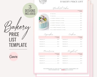 Custom Menu | Price Guide | Cake Price List | Bakery Menu | Bakery Template | Bakery Price List | Price List Template