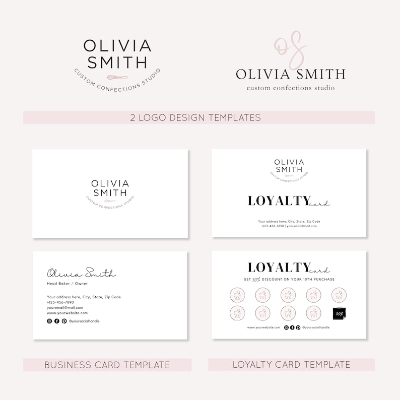 Canva Templates for Bakery Logo, Business Card and Loyalty Card