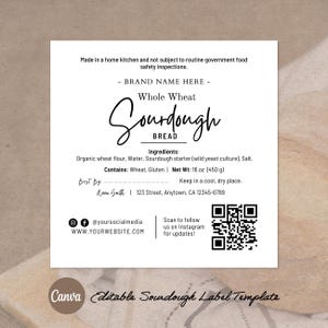 Sourdough Bread Label Template: Printable Cottage Food and Ingredient Label for Home Baking