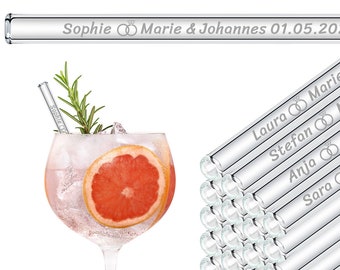 Glass straws with 20 individual names - guest gift for wedding, communion or family celebration