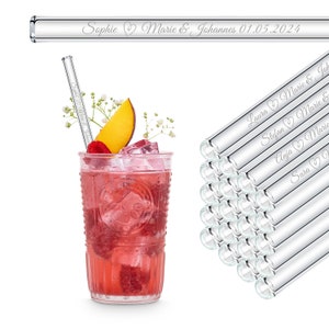Wedding favor engraved glass straws with 50 individual guest names image 1