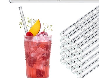 Wedding favor engraved glass straws with 50 individual guest names