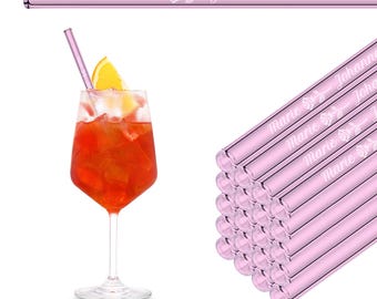 50x Wedding guest gift engraved 20 cm pink glass straws personalized individual guest name