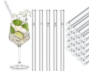 Wedding Glass Straws, Wedding Celebration, 50 x 20 cm Glass Drinking Straws with Engraved Designs