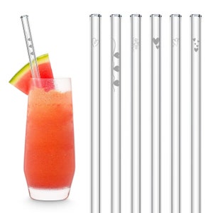 Heart Symbol Edition engraved glass drinking straws with beautiful hearts and hearts