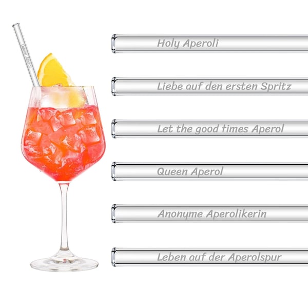 Aperol Spritz Sprüche Glasstrohhalme Holy Aperoli Edition - 6 lustige Trinksprüche graviert