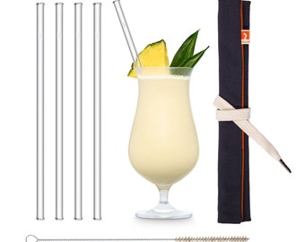 4x 23 cm (straight) glass straws including small orange bag for travel or transport