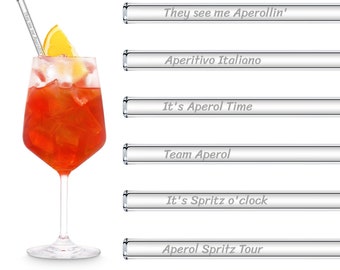 Aperol Spritz Sprüche gravierte Glasstrohhalme mit 6 lustigen Trinksprüchen