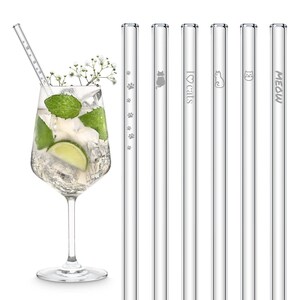 Sweet Cat Edition 6x glass straws with engraved tomcat & cat motifs 15 cm, 20 cm, 23 cm